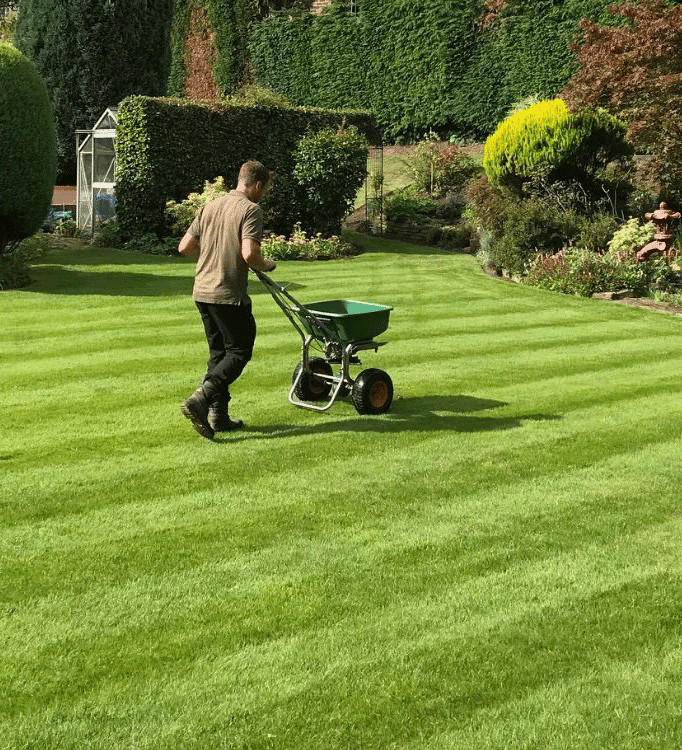 Darren, a lawn expert, treating a lawn